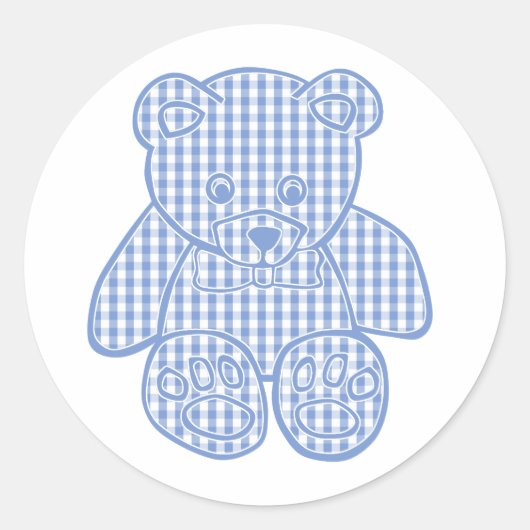 Pale Blue Pastel Gingham Teddy Bear Runder Aufkleber (Vorderseite)