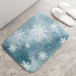 Pale Blue Snowflakes Watercolor Winter Badematte