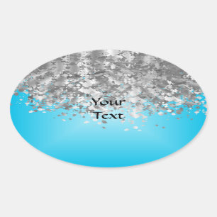 Pale Blue und Falglitter Ovaler Aufkleber