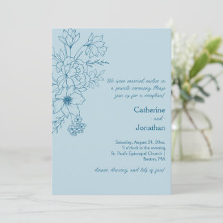 Pale Blue Vintage Line Drawn Floral Reception Einladung