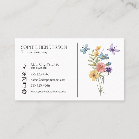 Pale blue White Watercolor Wildflower Visitenkarte (Rückseite)
