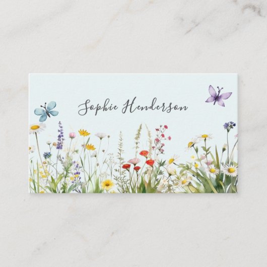 Pale blue White Watercolor Wildflower Visitenkarte (Vorderseite)