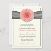 Pale Coral Gerbera Gray Ribbon Wedding Einladung (Vorderseite)