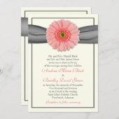 Pale Coral Gerbera Gray Ribbon Wedding Einladung (Vorne/Hinten)