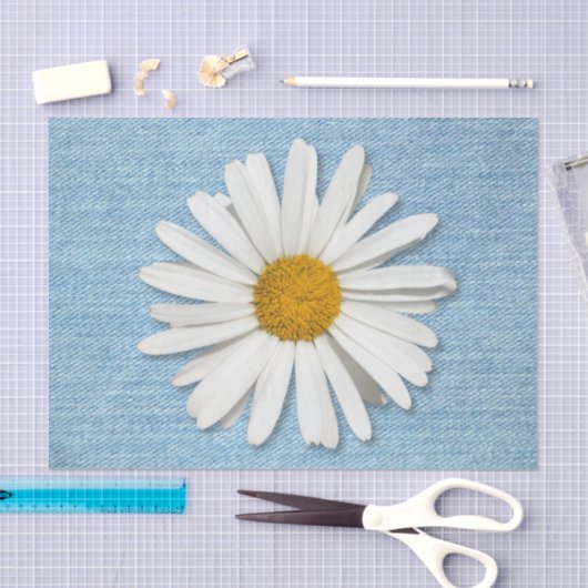 Pale Denim & Daisy Hippie Blossoms Flowers Big Seidenpapier (Handwerk)