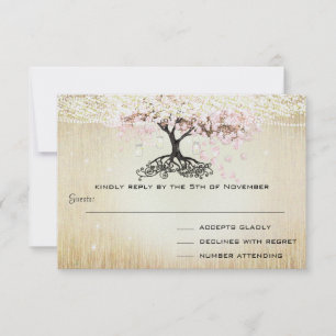 Pale Dogwood Herz Blatt Baum Gold Hochzeit RSVP Karte