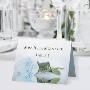 Pale Dusty Blue Rose Wedding DIY Fold Place Card Tischnummer