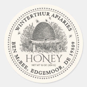 Pale Elfenbein-Honigglas-Etikett (Vintage Skep) Runder Aufkleber