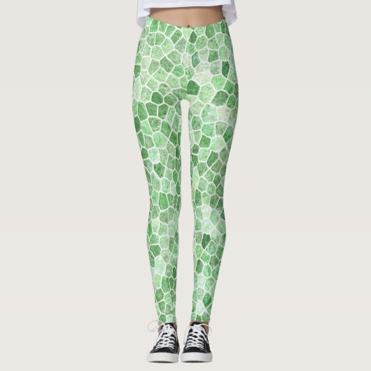 Pale Emerald und Pistachio Cobbled Patchwork Leggings (Vorderseite)