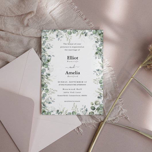 Pale Eucalyptus Embrace Einladung zur Hochzeit