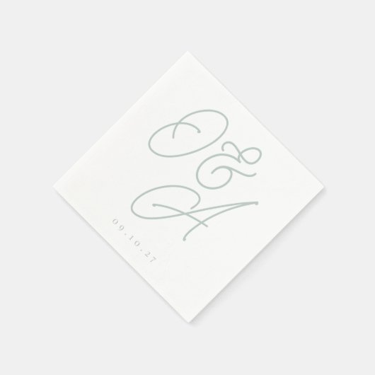 Pale Eukalyptus Script Watermark Monogram Wedding Serviette (Ecke)