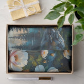 Pale Flowers grow along blue river, Mountains Seidenpapier (Geschenk)