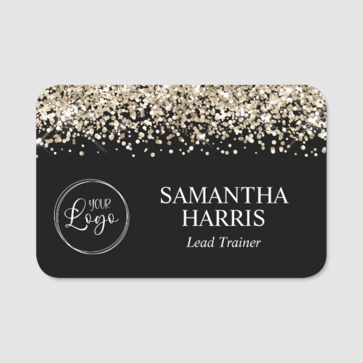 Pale Gold Glitter and Black Logo Namensschild (Vorderseite)