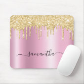 Pale Gold Glitter Drips Pink Shimmer Mousepad (Mit Mouse)