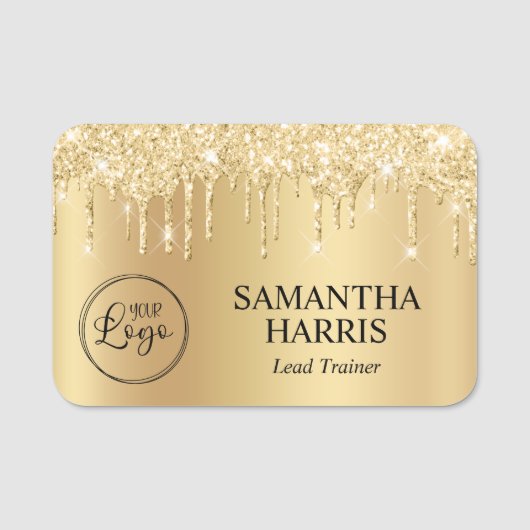 Pale Gold Glitter Drips Shimmer Namensschild (Vorderseite)