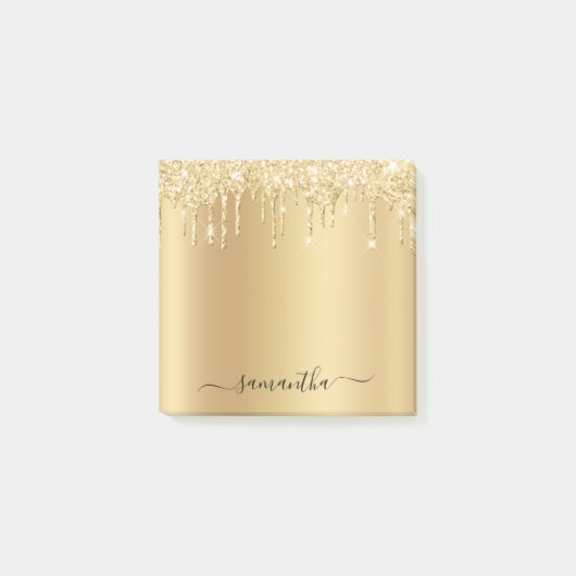 Pale Gold Glitter Tropfschimmer Post-it Klebezettel (Vorderseite)