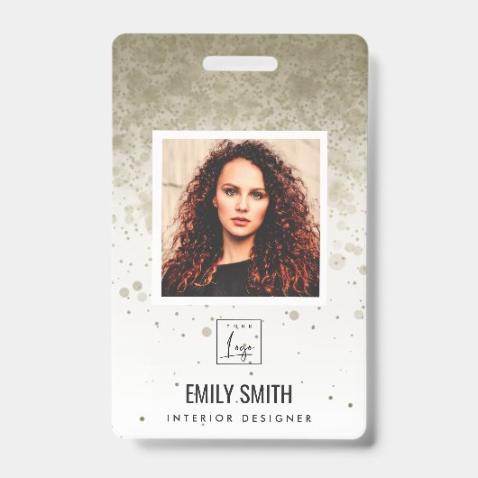 PALE GOLD GLITZER EMPLOYEE FOTO BAR CODE NAME AUSWEIS (Front)