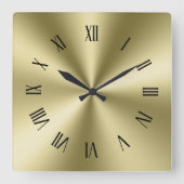 Pale Gold Shiny Metallic Textur römische Zahlen Quadratische Wanduhr (Vorderseite)