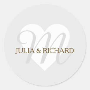 pale gray family initial + names wed love monogram runder aufkleber