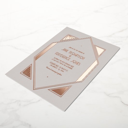 Pale Gray & Rose Gold Gatsby Art Deco Wedding Folieneinladung (Gedreht)