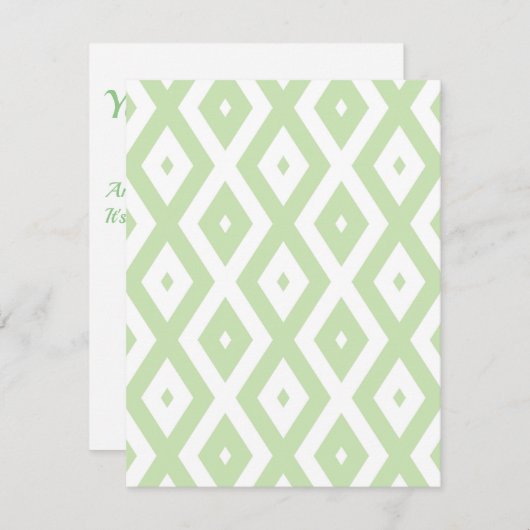 Pale green and white diamond pattern RSVP karte (Vorne/Hinten)