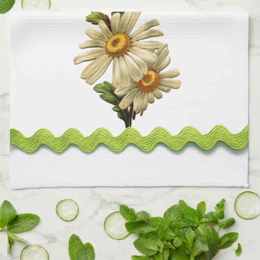 Pale Green Daisy Geschirrtuch (Gefaltet)