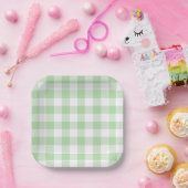 Pale Green Gingham Kariert Pattern Pappteller (Party)