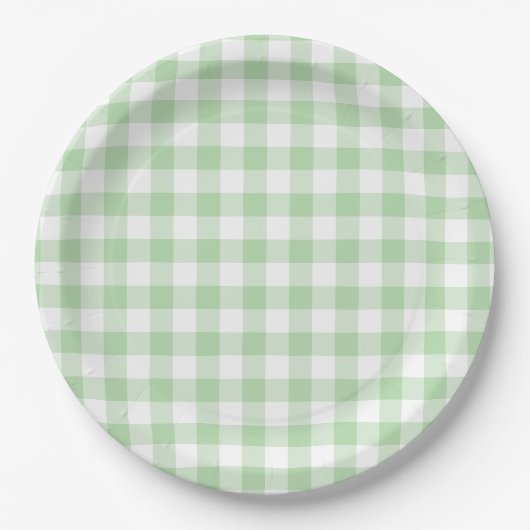Pale Green Gingham Karo Pappteller (Vorderseite)
