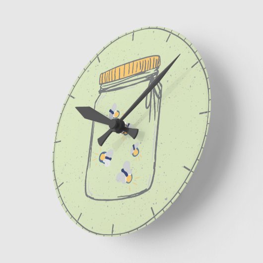 Pale Green Rough Sketch Fireflies in Mason Jar Runde Wanduhr (Winkel)