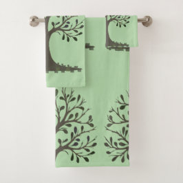 🌳 Pale Green Tree of Life Bath Towel Set - Alone