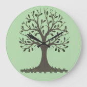 🌳 Pale Green Tree of Life Wall Clock Große Wanduhr (Vorderseite)