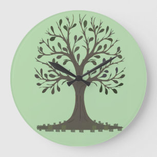 🌳 Pale Green Tree of Life Wall Clock Große Wanduhr