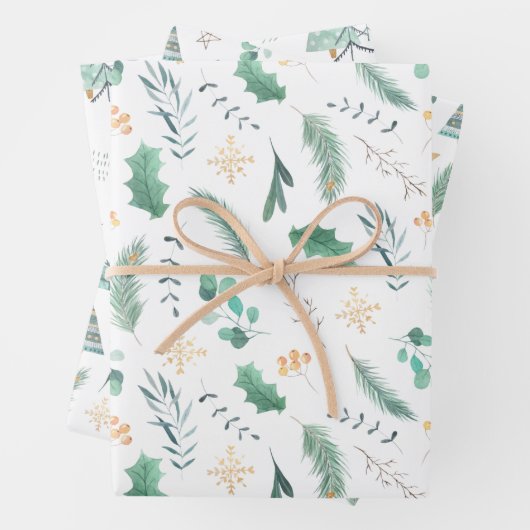 Pale Green und Gold skandinavisches Weihnachtsmust Geschenkpapier Set (Beispiel)