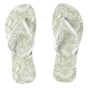 Pale Green und White Paisley Muster Badesandalen