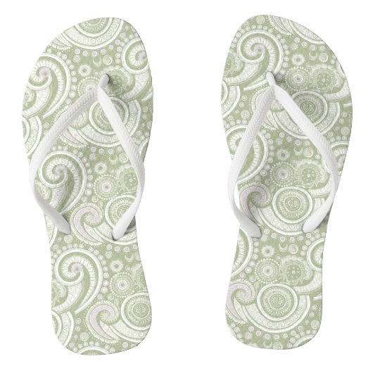 Pale Green und White Paisley Muster Badesandalen (Fußbett)