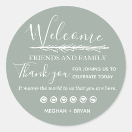 Pale Green Wedding Vielen Dank an Freunde und Fami Runder Aufkleber
