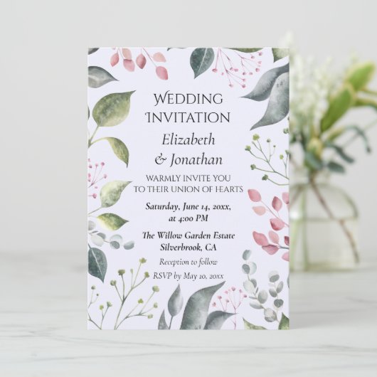 Pale Grey & Red Leaves Custom Wedding Invitation (Stehend Vorderseite)