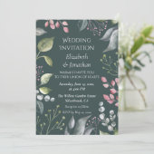 Pale Grey & Red Leaves Custom Wedding Invitation Einladung (Stehend Vorderseite)
