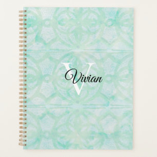 Pale Jade Green Batik Elegant Monogram Name Planer