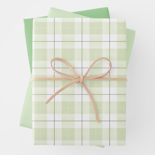 Pale Jade Kariertes Muster mit koordinierten Grünt Geschenkpapier Set (Beispiel)