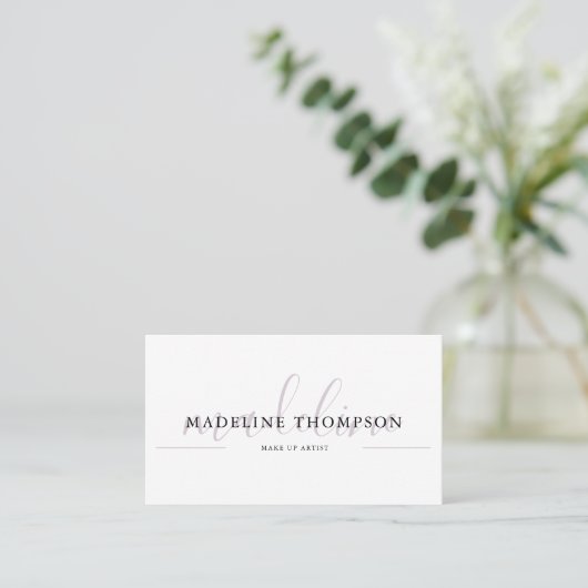 Pale Lavender Calligraphy Script QR-Code Visitenkarte (Stehend Vorderseite)