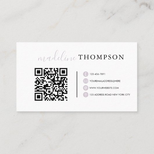 Pale Lavender Calligraphy Script QR-Code Visitenkarte (Rückseite)