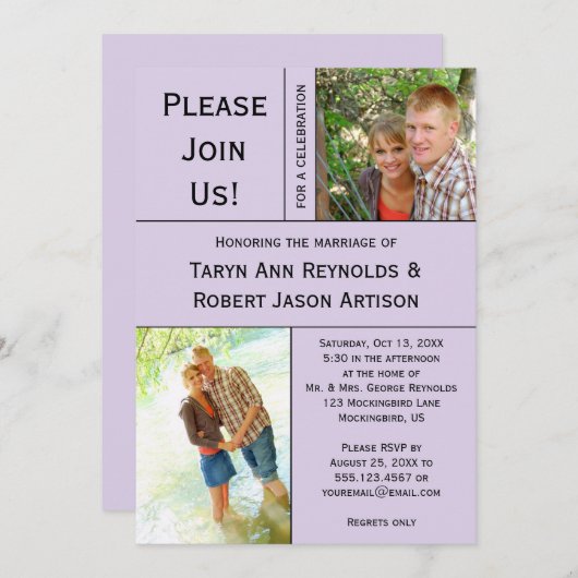 Pale Lavender Foto Block Post Hochzeit Einladung (Vorne/Hinten)