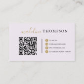Pale Lavender Gold Calligraphy Script QR-Code Visitenkarte (Rückseite)