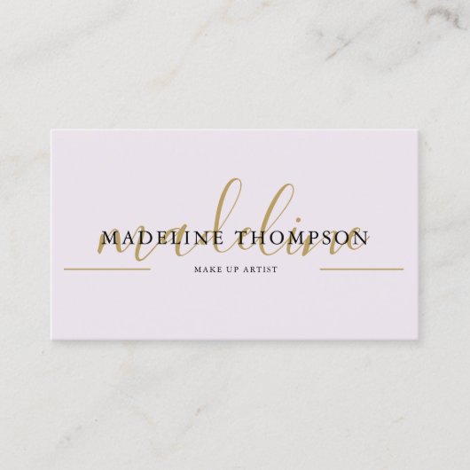 Pale Lavender Gold Calligraphy Script QR-Code Visitenkarte (Vorderseite)