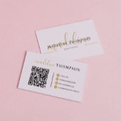 Pale Lavender Gold Calligraphy Script QR-Code Visitenkarte