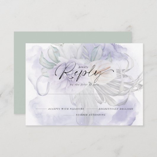 Pale Lilac BOHO Floral Reply RSVP Karte (Vorne/Hinten)