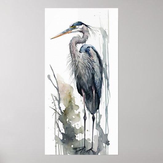Pale Majestät Great Blue Heron Stehende Sumpf AI Poster (Vorne)