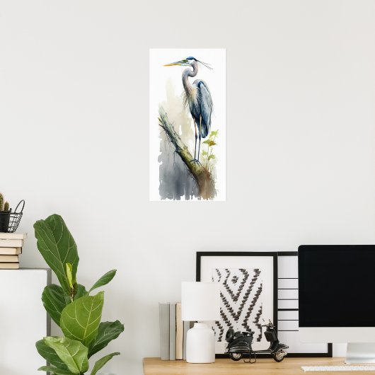 Pale Majesty Great Blue Heron Perched AI Nature Poster (Heimbüro)
