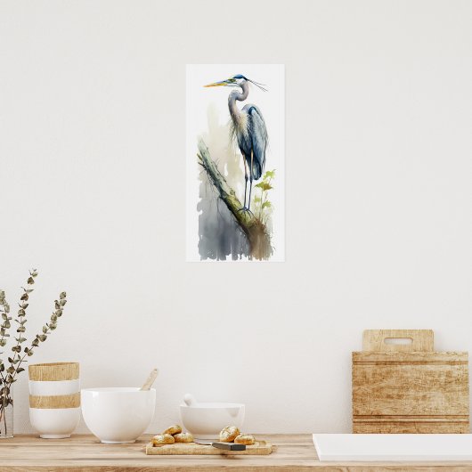 Pale Majesty Great Blue Heron Perched AI Nature Poster (Küche)